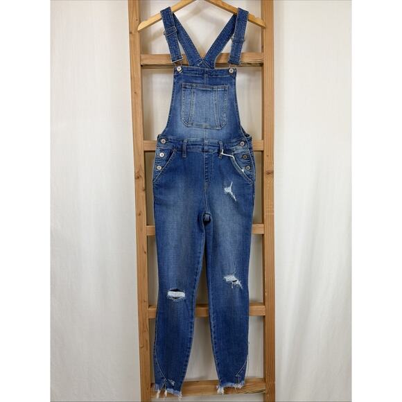 KanCan Pants - NWT KanCan Blue Distressed Pockets Adjustable Straps Denim Overalls #1427 SZ MD
